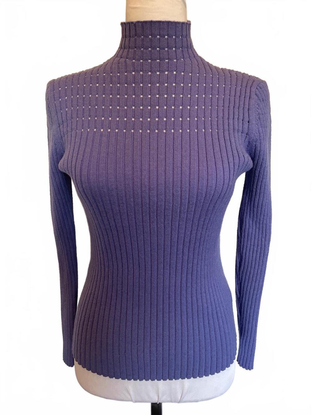 Nanette Lepore Periwinkle Ribbed Mock Neck Sweater XS Pointelle Knit Top